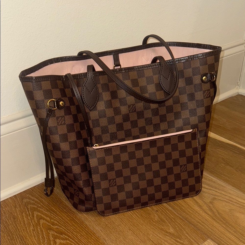 Louis Vuitton Dark Brown Checkered Tote with Pink Interior